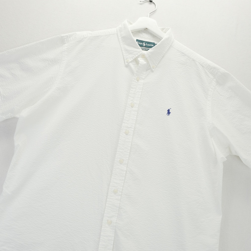 Polo Ralph Lauren Mens XXL White Seersucker Short Sleeve Button Down Shirt